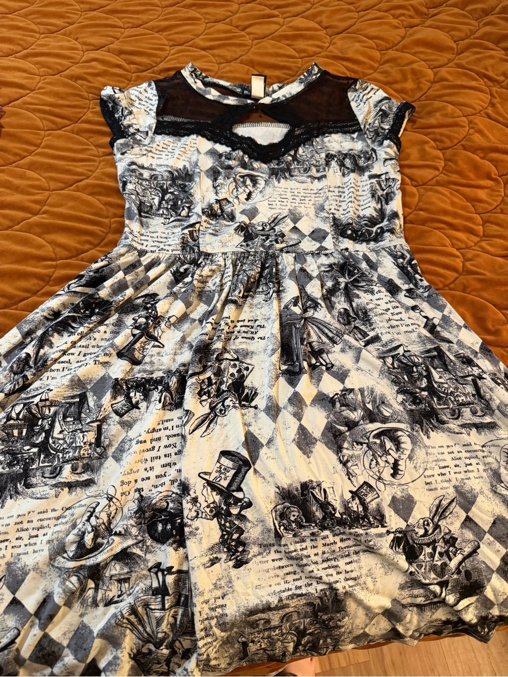 Hot Topic Black and White Storybook Midi Dress with Lace Yoke